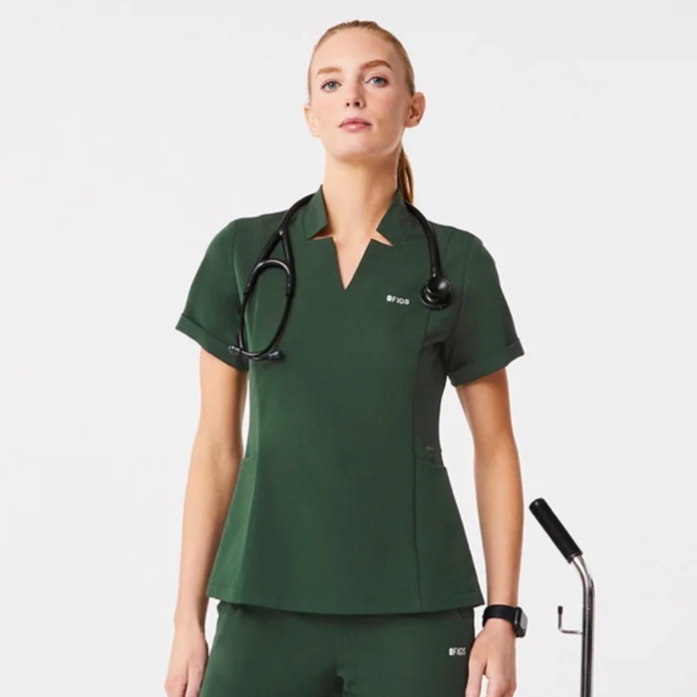 New FIGS British Racing Green V-Neck Inala Slim Scrub Top
